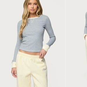 Edikted Grey and Yellow Long Sleeve waffle Top